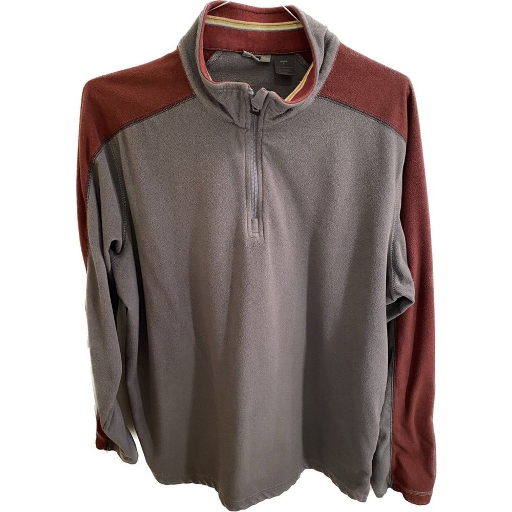 REI Mens Fleece 1/4 zip Pullover Large Maroon Grey polyestor